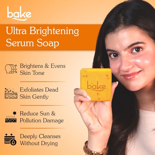Image of BAKE 10% Vitamin C Ultra Brightening Serum Soap (300g, Pack of 3) with 3% Niacinamide & Turmeric for Pigmentation, Sun Tan & Dark Spots | Exfoliates Dead Skin Cells, Removes Stubborn Marks | For Men & Women - 300g