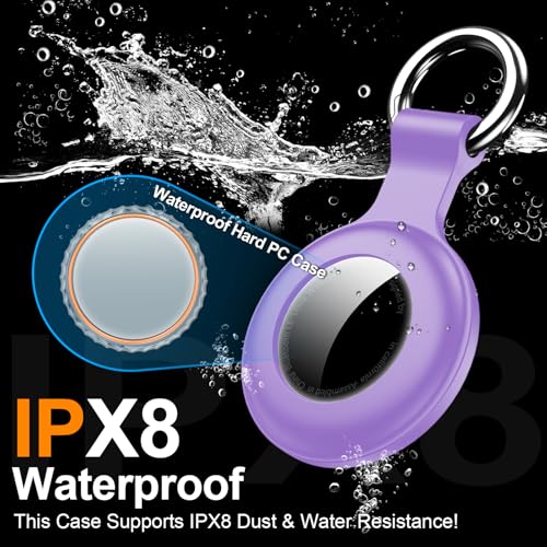 Image of 1|2|4Pack for Apple AirTag Holder,for Air Tag 2nd &1st Genaretion,Waterproof GPS Tracker Air Tag Keychain with Cover Anti-Scratch Silicone for Air-Tag Case for Pets,Kids,Bags,Luggages-Purple