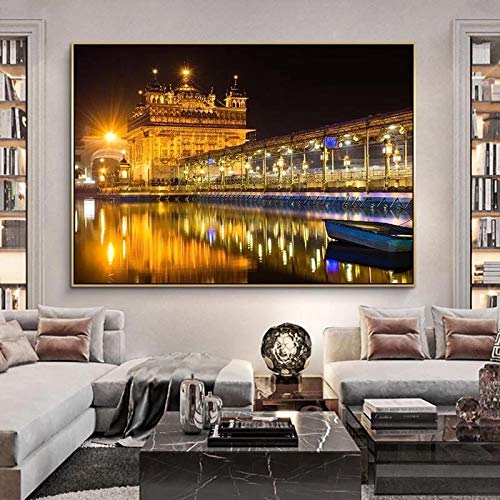 Canvas Schilderij Gouden Tempel van India Moderne Landschap Prints en Posters Cuadros Wall Art Pictures voor Woonkamer… - Image 4