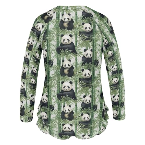 Panda Animal Bamboo Girls Long Sleeve Rashguard Swimsuit UV Protection One-Piece Swimwear Bathing Suit B04027653