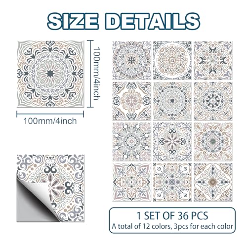 CHGCRAFT 36 Pcs Vintage Grey PVC Tile Stickers Peel and Stick Waterproof Self Adhesive Wall Decals - Image 2