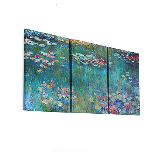 Fajerminart 3 Panneau Claude Monet Peinture à l'huile Réplique Nénuphar Imprime sur Toile, Toile Decoration Murale Tableau De Monet, Tableau Toile Taille Cadre (40cmx60cmx3Panneau)(Cadre en Bois)