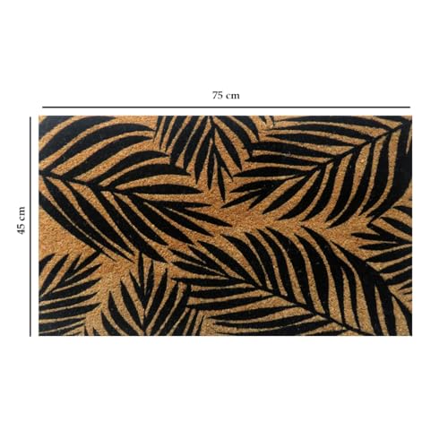 Image of ATMAH Tropical Leaf Coir Door Mat 45 x 75 cm | Heavy Duty Entrance Mat | Anti Slip PVC Backing | Indoor & Covered Outdoor Doormat