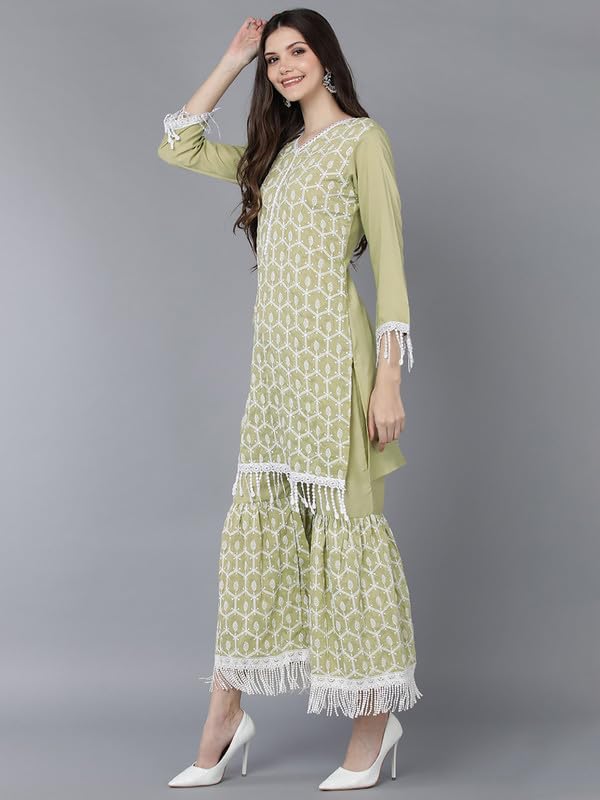 Image of Vaamsi Women's Poly Silk Embroidered Kurta Sharara With Dupatta (PKSKD1403 3XL Beige)