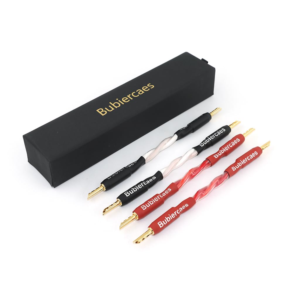 Cavi jumper per altoparlanti di alta qualità, 15,2 cm, banana dorata a pala, 11 AWG, confezione da 4 cavi per altoparlanti HiFi terminati con connettori dorati a banana a forcella (B-B)