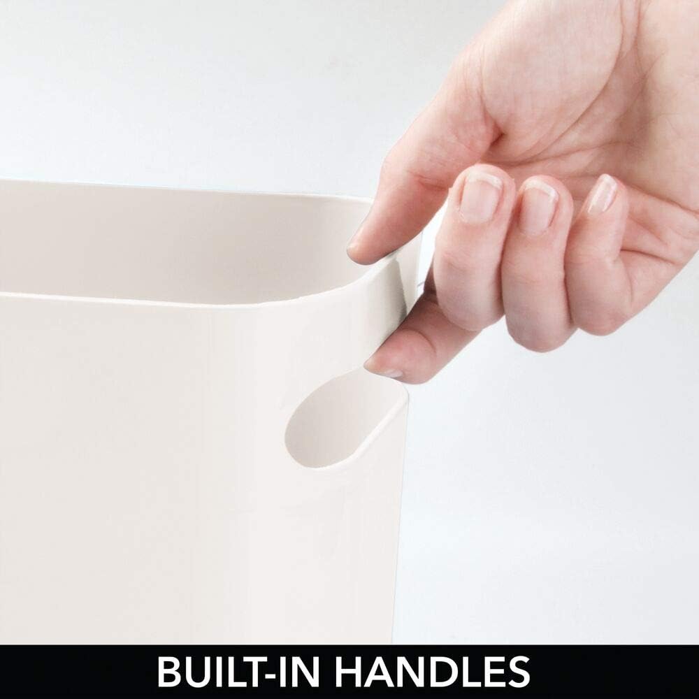 mDesign Slim Plastic Rectangular Large Trash Can Wastebasket, Garbage Container Bin with Handles for Bathroom, Kitchen, Home Office, Dorm, Kids Room - 12" High, Shatter-Resistant - Cream/Beige : Home & Kitchen