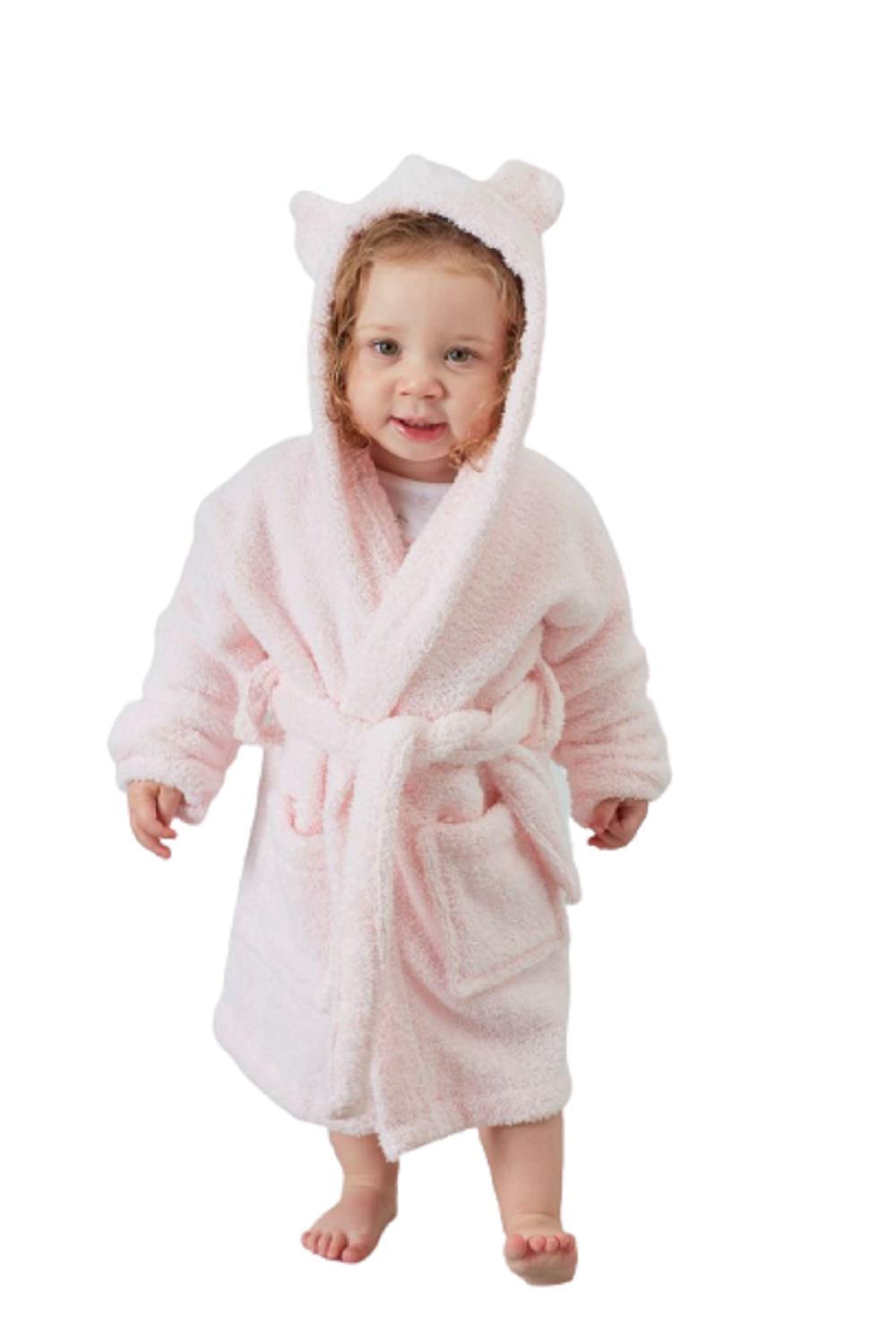 Great Knot Boys Baby Pink Luxury Kids Bath Robe 100% Cotton & Girls Hooded Bathrobe Terry Towelling Dressing Gown Hood With Ears (, 7-8 Year)