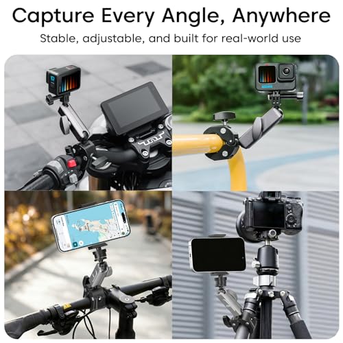 Image of Sounce Camera Clamp Handlebar Bike Mount 360 Double Ball Head Magic Arm with 1 /4 inch-20 Thread for Motorcycle /Monitor /Canon /Nikon /DSLR /Gopro /LED Lights /Ronin-M /Ronin MX /Freefly (Clamp), Black