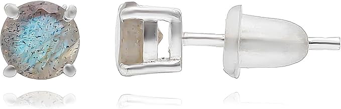 Luigi Labradorite Sterling Silver Earring Daily Usable Round Stud Earrings for Women, Best Gift For Mom, Sister, Friends and Loved Ones