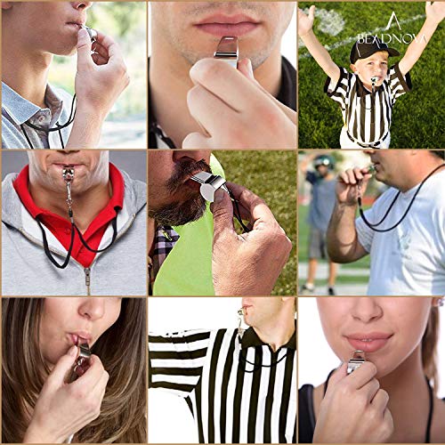 image for BEADNOVA Stainless Steel Whistles with Lanyard Lifeguard Whistle Refer