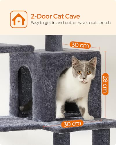 Image of Feandrea Cat Tree, 54.2-Inch Cat Tower, Plush Multi-Level Condo with 4 Scratching Posts, 2 Perches, Hammock, Cave, Smoky Gray UPCT161G01