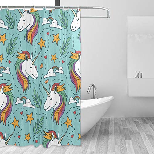 DEZIRO Rideau de douche imperméable en polyester Motif têtes de licorne colorées 152,4 x 182,9 cm Cover