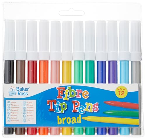 Baker Ross AF962 Großpackung Filzstifte mit breiter Spitze für Kinder zum Malen und Zeichnen,Schultüte Füllung (12 Stück), (1er Pack)