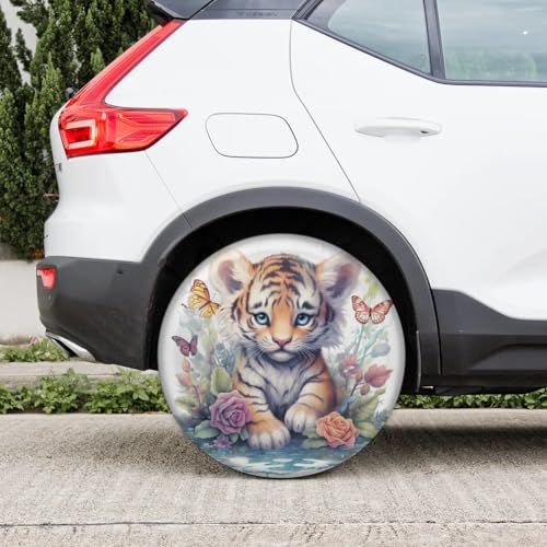 Image of Spare Tire Cover for RV Trailer, Cut Tiger Butterfly Tire Covers Universal Fit for Travel Trailer Camper Jeep RV SUV Truck Waterproof Wheel Cover (16 inch for Diameter 29 inch - 31 inch),A-1044