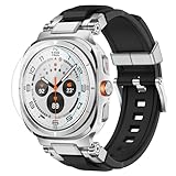 amBand for Samsung Galaxy Watch Ultra (2025/2024) Bands for Men, Stylish Strap with 316L Stainless Steel Lug for Galaxy Watch7 Ultra 47 mm, Accessories with Screen Protector - Titanium White/Black