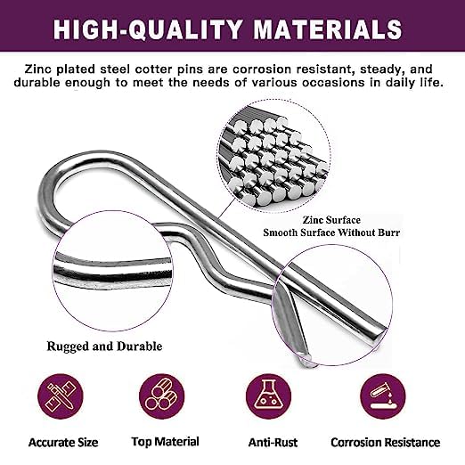 Miniatura 4 de 75 piezas de 6 tamaños de pasadores de chaveta R clips resistentes chapados en zinc pasadores de enganche pasadores de pelo surtido de pasadores de