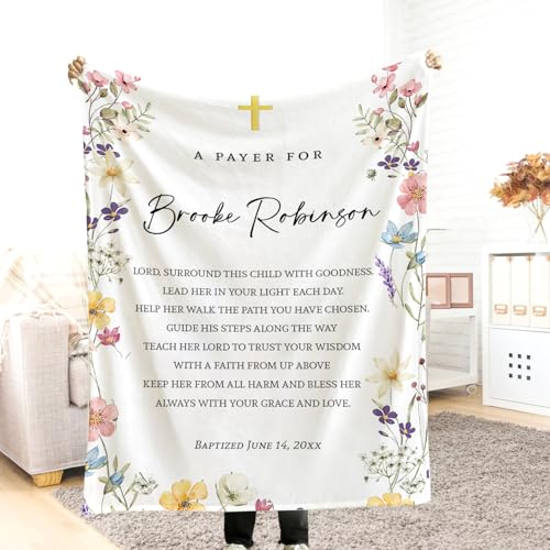 Baby Baptism Blanket Personalized with Name – Christian Christening Gift for Boys and Girls, Soft Religious Keepsake for Baby Dedication Ceremony