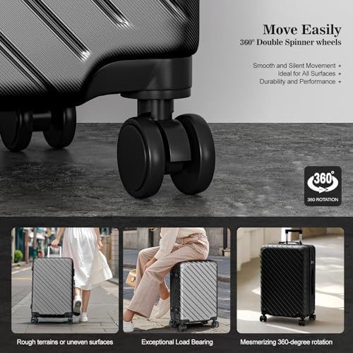 Apelila 4-Piece Expandable Suitcase Set with TSA Lock, 20% Extra Capacity, 360° Spinner Wheels, Lightweight Textured Fabric Luggage (18", 20", 24", 28") for Men and Women Travel (Black)