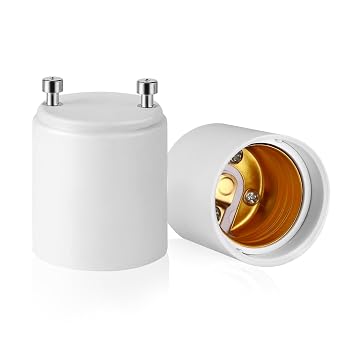 2 Pack Light Bulb Adapter - GU24 to E26 Light Bulb Socket Adapter 250C Heat-Resistant E26 Socket Adapter Light Bulb Socket Converter Max 150W, 60-250V, White