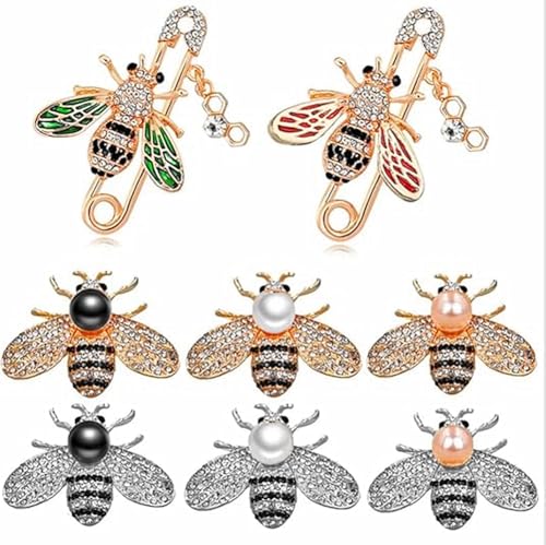 Image of Set of 12 Gold Crystal Insect Bee Brooches with Faux Pearl,Gift for Women, Birthday, Dating, Party, Anniversary
