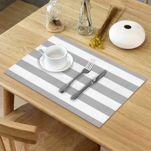 Image of YELONA Dining Table Placemats Set of 6 - Heat-Resistant, Non-Slip, Washable & Stain Resistant Woven PVC Vinyl Table Mats for Kitchen & Dining - 45 x 30 cm, PeachWhite & Grey