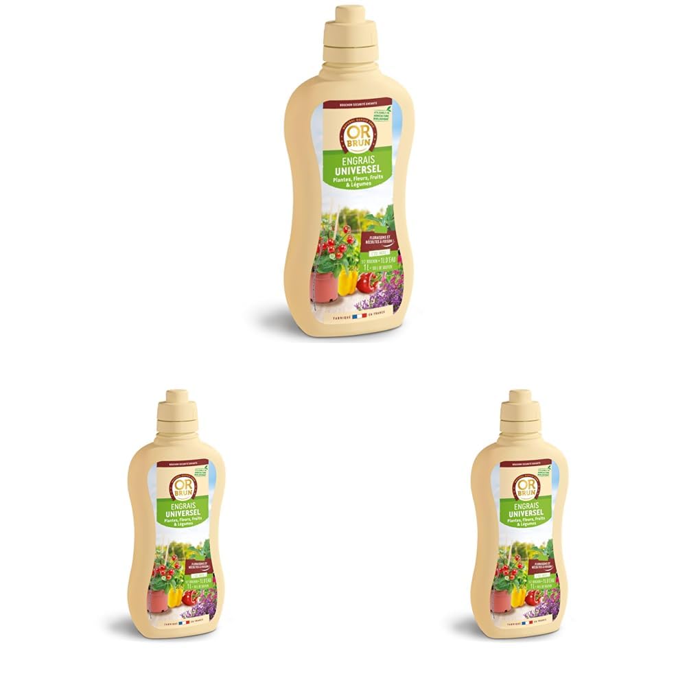 OR BRUN Engrais Universel - 1L - Nourrit Les Plantes & Améliore La Floraison - Fabriqué En France - Utilisable En Agriculture Biologique OBRECLUNI1 (Lot de 3)