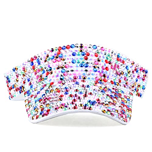 Image of Gudessly Shiny Rhinestones Sport Sun Visor Adjustable Summer Cap Visor Caps for Women Men