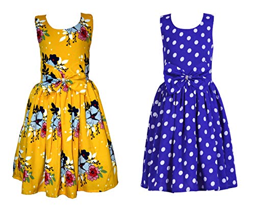 Image of Casual Frock for Baby Girls,Blue Printed and Olive Printed,Pack of 2