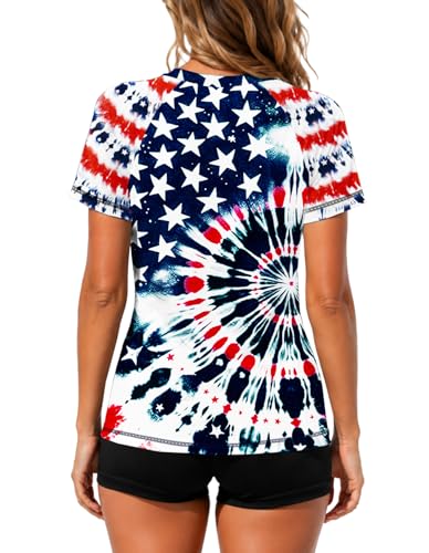 Image of AOBUTE Women Short Sleeve Rash Guard UPF 50+ Tropical Sun Protection Floral Swim Shirts