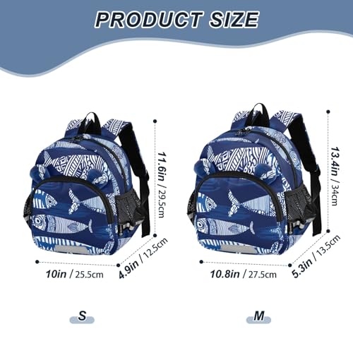 Kid's Backpack for Boys & Girls Toddler Bag Blue Abstract Fish Pattern Backpack with Safety Leash2