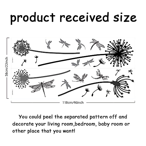 SUPERDANT Black Dandelion Dragonfly Wall Sticker Plants Insect Wall Sticker Removable Vinyl Home Decor Flowers Wall Art DIY Art PVC Wall Decal for Room Decor - Image 2