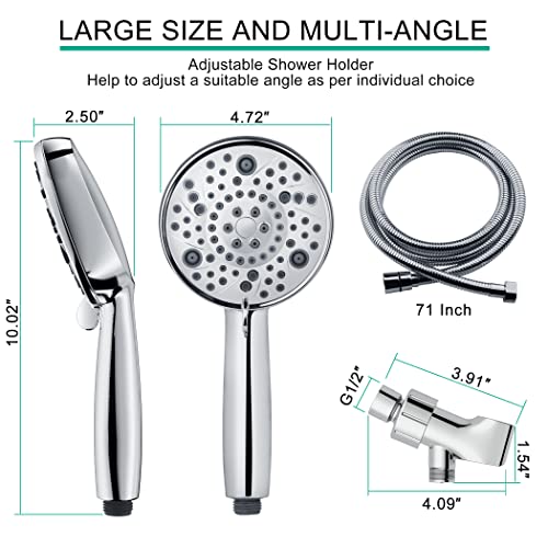 Shower Head With Handheld, 8-Spray Settings Shower Heads High Pressure, Handheld Shower Heads With 71" Stainless Steel Hose & Holder, Polished Chrome #TOP2