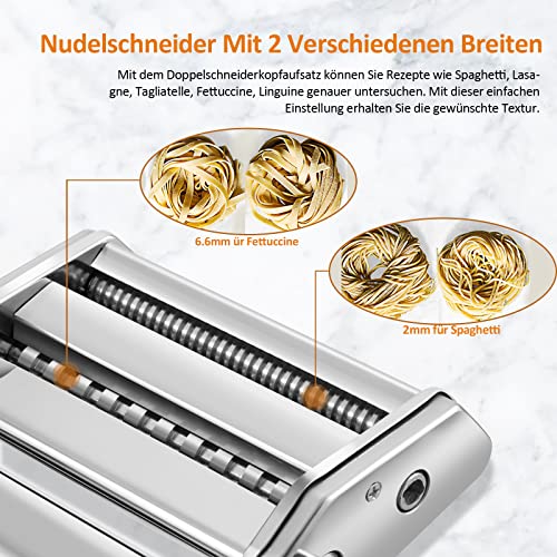 Foto von Nudelmaschine Pasta Maker, Manuelle Edelstahl Walze Maschine mit Klemme Dicke Einstellbar Nudeln Maker für Selbstgemachte Spaghetti Fettuccini Lasagne Einfache Reinigung und Verwendung