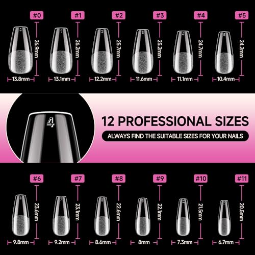 Image of UNA GELLA Medium Coffin Nails Tips Soft Gel 120pcs Half Matte | Nail Tips Coffin Full Cover Fake Acrylic Nails Clear Coffin Press on Nails for Nail Extensions Home DIY Salon 12 Sizes