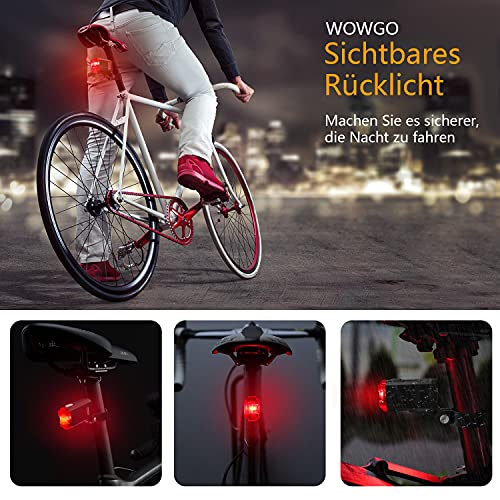 WOWGO LED Fahrradlicht Set,Fahrradbeleuchtung StVZO Zugelassen Wasserdicht USB Wiederaufladbare Fahrradlichter Fahrradlampe mit Frontlicht und Rücklicht - Image 4