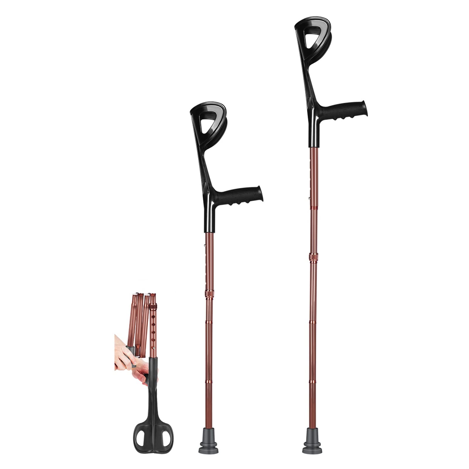 Stampelle per avambraccio Pieghevoli, stampelle per Gomito per Adulti Regolabili, stampelle in Alluminio Leggero per Viaggi o Lavoro, Oro Rosa, 1 Paio