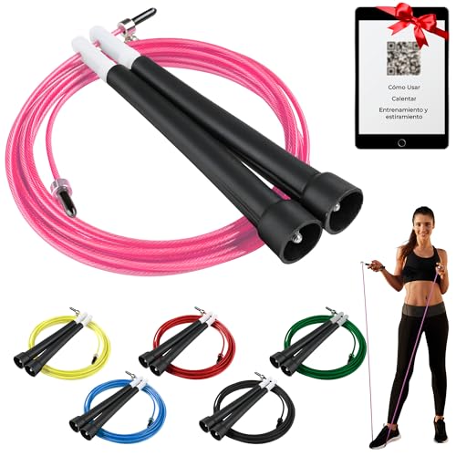 SALVAYRO® Comba Crossfit y Boxeo Profesional + Guía Digital con Ejercicios, etc | Cuerda de Saltar con Rodamiento para Fitness | Ajustable y Rápida, Ideal para Entrenamiento de Adultos.