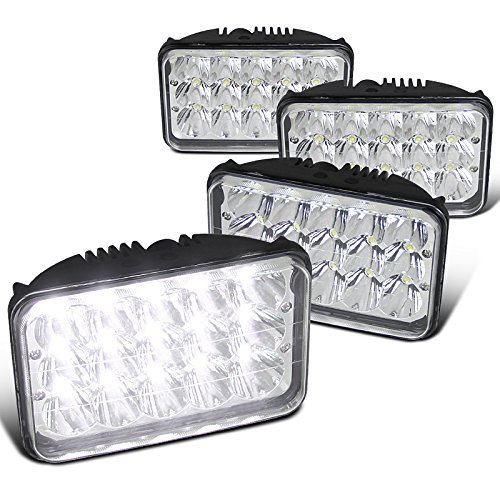 4PC 4x6 Chrome Sleaed H4 15-LED Hi/Low Beam Headlights Lamps (4pcs) 4x6 inch LED Headlights Rectangular Replacement H4651 H4652 H4656 H4666 H6545