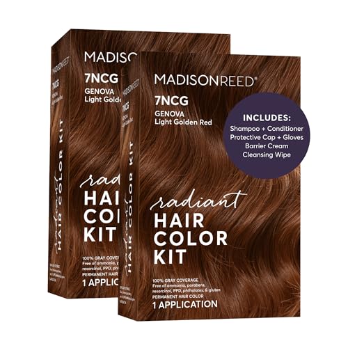Image of Madison Reed Radiant Hair Color Kit - 7NCG Light Golden Copper (Genova Red), Permanent Hair Dye, Dimensional Gray Hair Blending | PPD-Free & Ammonia-Free, 2 Pack