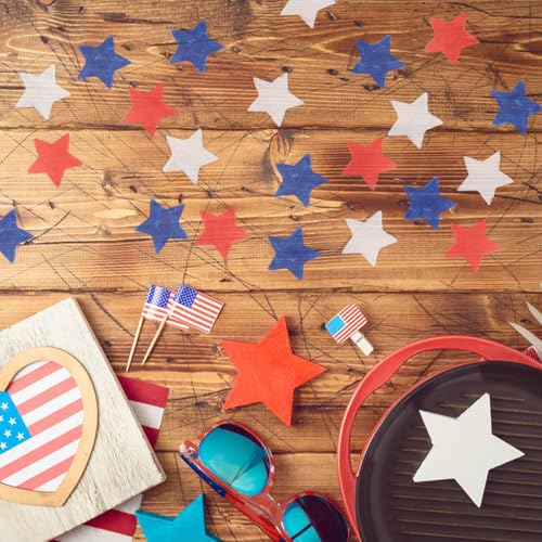 Image of 8000pcs Patriotic Star Confetti Decoration, 4th of July Blue Red White Paper Star Shaped Table Tissue Confetti for Independence Day Birthday Party Decoration