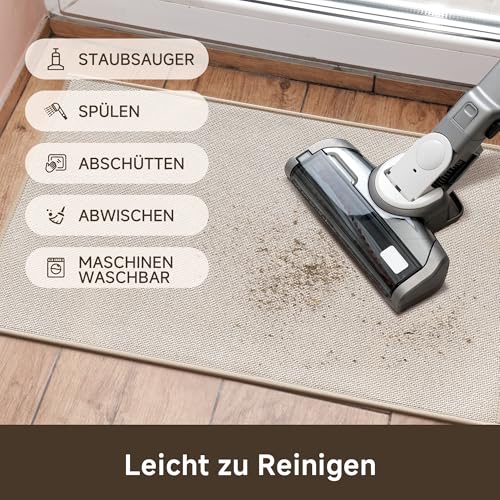 Mizuosre Fußmatte Innen Waschbar 43.5x75cm, rutschfest Fussmatte Innen Dünn Schmutzfangmatte Innen Türmatte Outdoor, Eingangsteppich mit Wasserabsorbierenden für Innen, Außen, Hund & Haustür, Beige