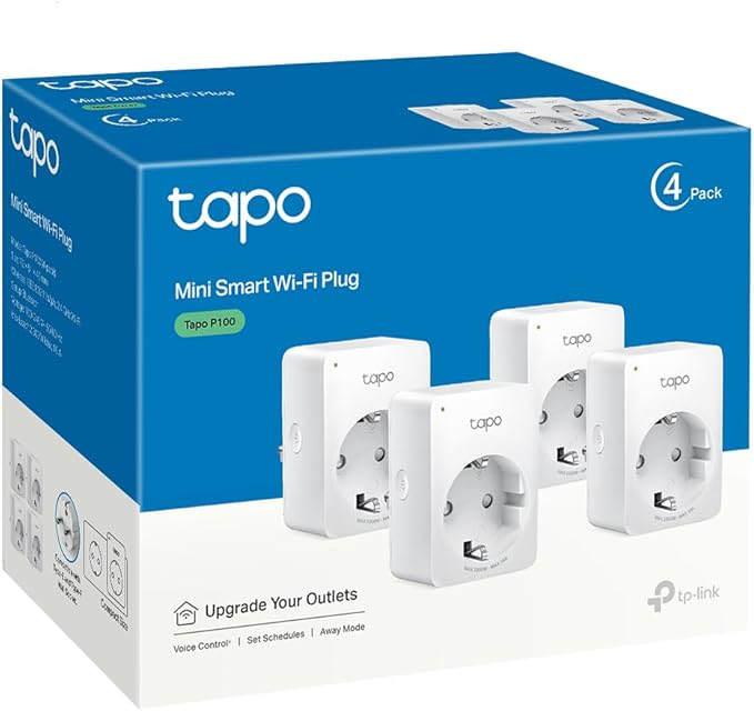 Tapo P100 (4 paquetes) – Mini enchufe inteligente Wi-Fi, óptimo para programar encendido/apagado y ahorrar energía, no necesita concentrador, compatible con Alexa y Google Home