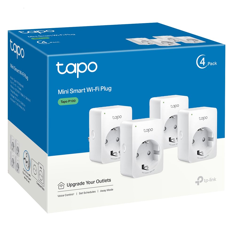 Tapo P100 (4 paquetes) – Mini enchufe inteligente Wi-Fi, óptimo para programar encendido/apagado y ahorrar energía, no necesita concentrador, compatible con Alexa y Google Home