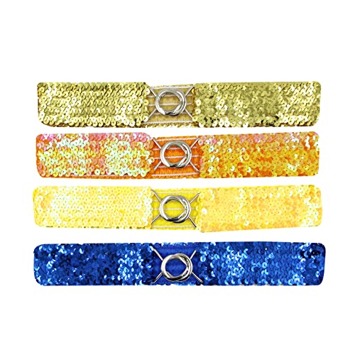 RARITYUS 4 Pack Women Girls Elastic Waist Belt Sparkly Glitter Sequin Decor Metal Buckles Wide Dress Skirts Corset Cinch Belt2