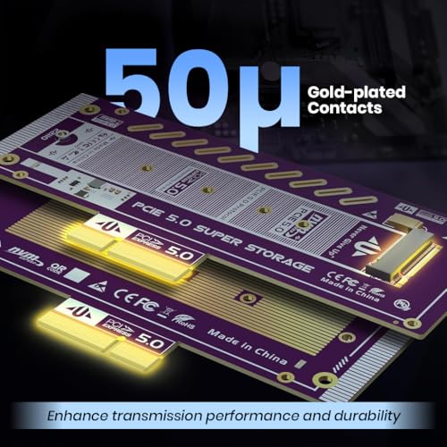 Image of ZORBES PCIe 5.0 X4 to M.2 NVMe Adapter Card for Gen5 SSDs, 128Gbps PCIe 5.0 x4 /x8 /x16 Slot, High-Speed SSD Expansion Card for Gaming /Workstation PCs, Supports 2230 /2242 /2260 /2280 NVMe SSD