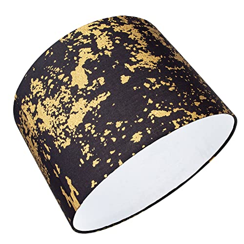 Modern and Unique Black Cotton Fabric Lamp Shade with Gold Shimmer Foil Design for Table or Ceiling Usage | 30cm Diameter | 60w Maximum by Happy Homewares - Image 6