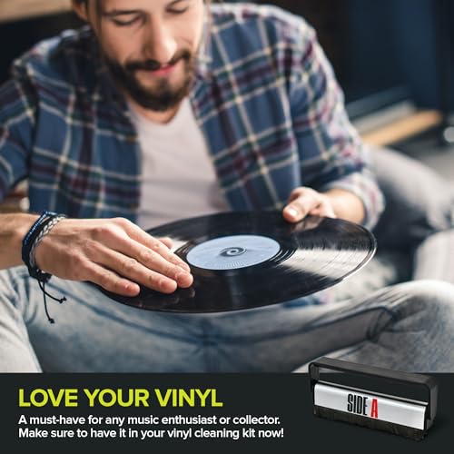 Side A Vinyl Record Brush with Soft Carbon Fibre Bristles, Anti-Static, Gentle Cleaning & Dusting- Essential Record Player Accessory
