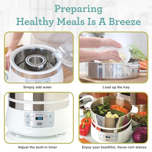 Máquina para Cozimento a Vapor Elétrica de Alimentos; Aço Inoxidável, Branco, Digital, Grande Capaci