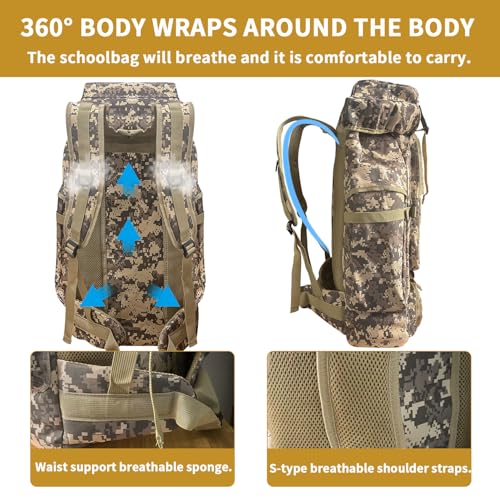 Vaupan Hiking Backpack, 80L Camping Military Tactical Backpack with USB Charging Port, Waterproof Large Travel Daypack Outdoor MOLLE Rucksack for Men Women (City Camo-Biner) - Image 5