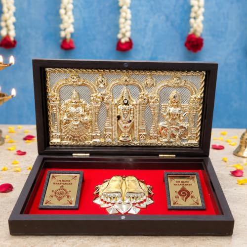 Tirupati Balaji Lakshmi Padmavathi Gold Plated Photo Frame, Brown...